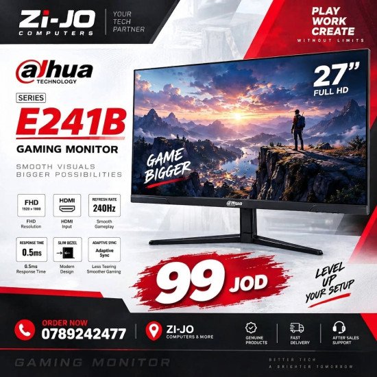DAHUA LM25-E241B 25” IPS Full HD up to 240Hz 0.5 ms HDR 10 Ultra-Thin 99% sRGB 350nits Adaptive Sync w/ Display Port & HDMI Interface , Black