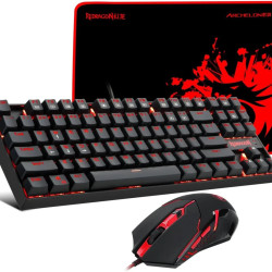 Redragon - K552-BA Mechanical Keyboard & Mouse & Large Mouse Pad Combo - 87 Key LED Backlit Adjustable Brightness and Breathing Effects - 100% Anti-Ghosting (Keyboard, Mouse, Mousepad Set) - Blue Switch