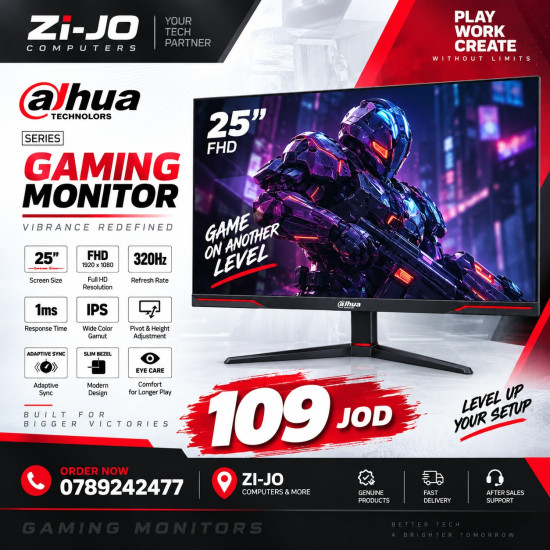 DAHUA LM25-E241A 25” IPS Full HD up to 320Hz 1ms Ultra-Thin 95% DCI-P3 300nits Adaptive Sync Hight Adjustable Stand w/ 2x Display Port & 2x HDMI 2.1 Interface , Black