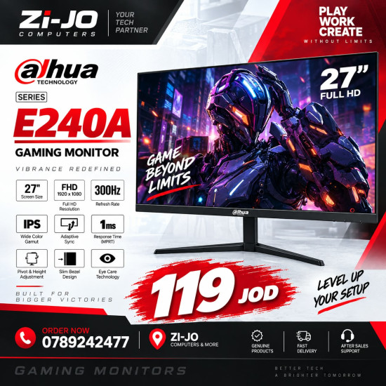 Dahua LM27-E240A 27" Gaming Monitor – FHD VA, 300Hz, 1ms, 4000:1 Contrast, Adaptive Sync, Black