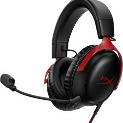 HyperX Cloud III – Wired Gaming Headset, PC, PS5, Xbox Series X|S, Angled 53mm Drivers, DTS Spatial Audio, Memory Foam, Durable Frame, Ultra-Clear 10mm Mic, USB-C, USB-A, 3.5mm – Black/Red