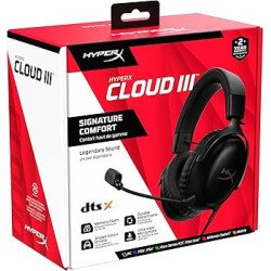 HyperX Cloud III – Wired Gaming Headset, PC, PS5, Xbox Series X|S, Angled 53mm Drivers, DTS Spatial Audio, Memory Foam, Durable Frame, Ultra-Clear 10mm Mic, USB-C, USB-A, 3.5mm – Black/Red