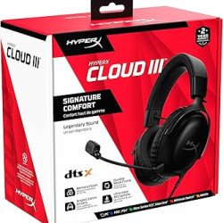 HyperX Cloud III – Wired Gaming Headset, PC, PS5, Xbox Series X|S, Angled 53mm Drivers, DTS Spatial Audio, Memory Foam, Durable Frame, Ultra-Clear 10mm Mic, USB-C, USB-A, 3.5mm – Black/Red