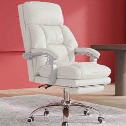 XSMYdpUS Genuine Leather Office Chair 440lbs Wide Seat Ergonomic Desk Chair, with 90°-170° Adjustable Back and Retractable Footrest Swivel Computer Task Chair,B