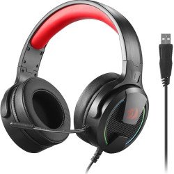Redragon H315 RGB Gaming Headset - Wired Computer Headset with 40mm Drivers, Noise-Canceling Microphone, USB Connection, Lightweight Design, and Soft PU Leather Ear Cushions for Ultimate Comfort