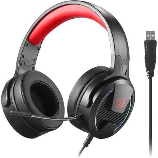 Redragon H315 RGB Gaming Headset - Wired Computer Headset with 40mm Drivers, Noise-Canceling Microphone, USB Connection, Lightweight Design, and Soft PU Leather Ear Cushions for Ultimate Comfort