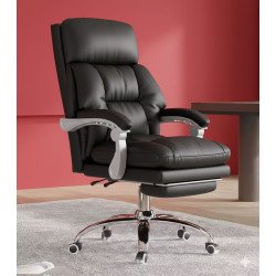 XSMYdpUS Genuine Leather Office Chair 440lbs Wide Seat Ergonomic Desk Chair, with 90°-170° Adjustable Back and Retractable Footrest Swivel Computer Task Chair,B