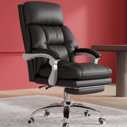 XSMYdpUS Genuine Leather Office Chair 440lbs Wide Seat Ergonomic Desk Chair, with 90°-170° Adjustable Back and Retractable Footrest Swivel Computer Task Chair,B