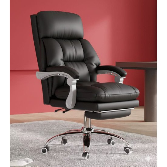 XSMYdpUS Genuine Leather Office Chair 440lbs Wide Seat Ergonomic Desk Chair, with 90°-170° Adjustable Back and Retractable Footrest Swivel Computer Task Chair,B
