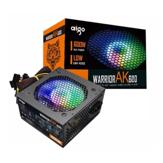 AIGO Warrior AK600, 600W ATX Power Supply, RGB Silent 120mm Hydraulic Bearing Fan