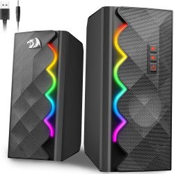 Redragon GS522 Computer Speakers, 2.0 Hi-Fi Stereo Sound PC speaker, 6 Colorful RGB mode Touch Desktop Speakers with USB, 3.5mm Aux-in Cable for PC, Laptop, Tablet, Phone, Xbox, PS4/5.