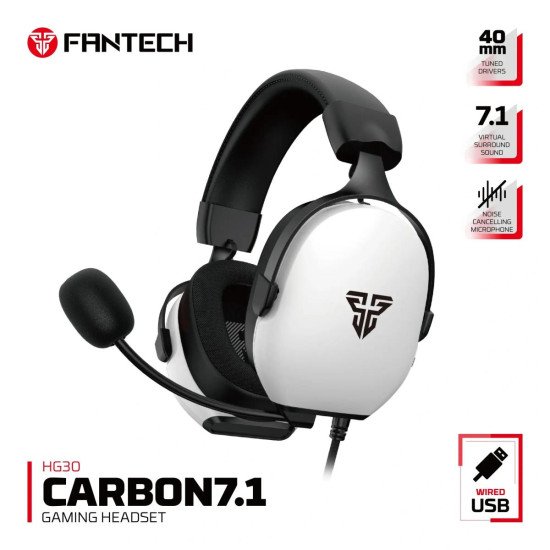 Fantech HG30 7.1 (White) Virtual Surround USB Wired Ultra Comfort Gaming Headset w/ Omnidirectional Noise Cancelling Microphone & Built-In Volume Controls