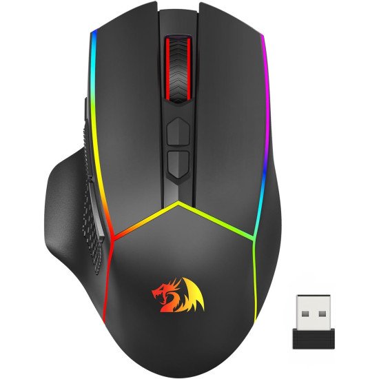 Redragon Wireless Gaming Mouse, Tri-Mode 2.4G/USB-C/Bluetooth Ergonomic Mouse Gaming, 8000 DPI, RGB Backlit Programmable Wireless Mouse, Rechargeable, 250 Hrs for Laptop PC Mac, M814