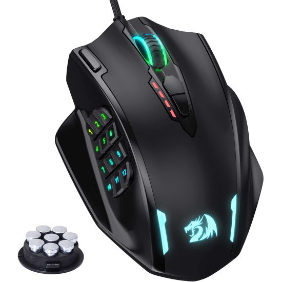 Redragon M908 Impact RGB LED MMO Gaming Mouse with 12 Side Buttons, Optical Wired Ergonomic Mouse with Max 12,400DPI, High Precision, 18 Programmable Macro Shortcuts, Comfort Grip