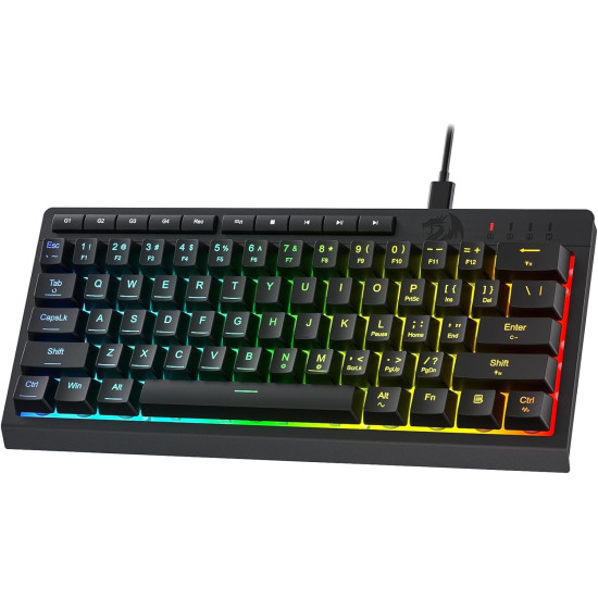 Redragon K522 60% Wired RGB Membrane Gaming Keyboard, Compact 61 Keys Linear Mechanical-Feel Switch Keyboard w/ 4 Extra On-Board Macro Keys & Media Control Keys