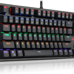 Redragon K576R DAKSA Wired USB LED Rainbow Backlit Compact 87 Keys Mechanical Gaming Keyboard for PC, Laptop, Laptop, Cherry Blue Equivalent Switches (Black)