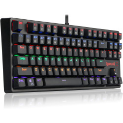 Redragon K576R DAKSA Wired USB LED Rainbow Backlit Compact 87 Keys Mechanical Gaming Keyboard for PC, Laptop, Laptop, Cherry Blue Equivalent Switches (Black)