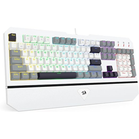 Redragon K558 Mechanical Gaming Keyboard Wired, Rainbow LED Backlit, Blue Switches, 104 Keys Anti-Ghosting, Wrist Rest, Metal Frame, Durable Keycaps for Computer PC Mac Xbox Gamers