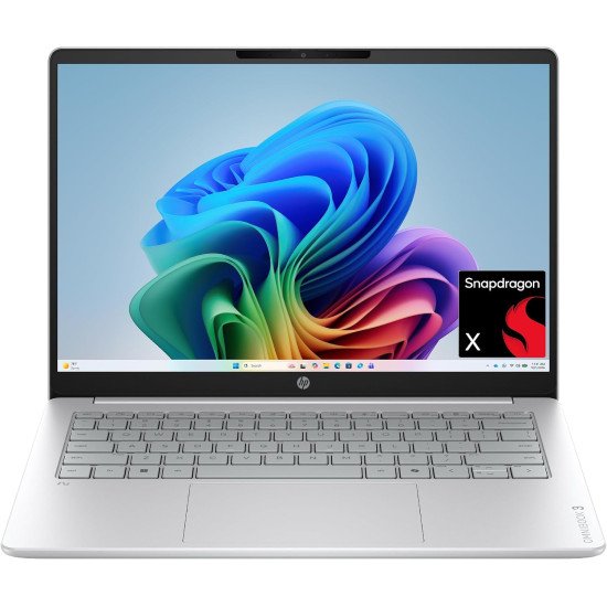 HP OmniBook 3 14 inch Next Gen AI PC, 2K Display, Snapdragon X X1-26-100, 16 GB RAM, 512 GB SSD, Qualcomm Adreno GPU, Windows 11 Home, Glacier Silver