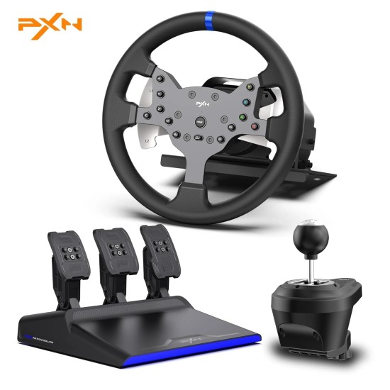 PXN V99 Gaming Racing Wheel, Driving Force Feedback Steering Wheel with Pedals and Shifter - 3.2NM, 270°&900°, 11.8 inch, 4 Paddle Shifters, Tools APP - Racing Wheel for PC, Xbox Series X|S, X and PS4