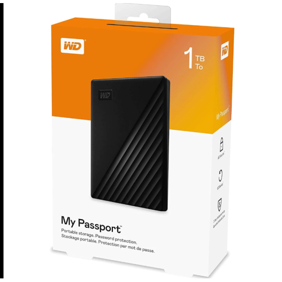 WD 1TB My Passport Portable External Hard Drive HDD, USB 3.0, USB 2.0 Compatible