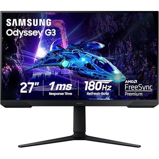 Samsung 27-Inch Odyssey G3 (G30D) Series FHD Gaming Monitor, 1ms, 180Hz, AMD FreeSync, Adjustable Stand, Black Equalizer, Virtual Aim Point, Eye Saver Mode, Flicker-Free, LS27DG302ENXZA