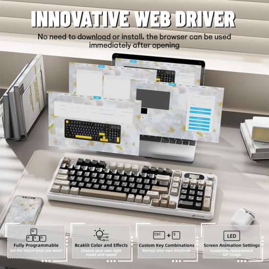 ATTACK SHARK X98PRO Wireless Mechanical Keyboard,Multi-Function Knob&TFT Screen,Tri-Mode BT/2.4GHz/USB-C Keyboard,Hot-Swappable RGB Backlit,4000mAh 98 Keys,Cloud Drive,for Win/Mac/Linux