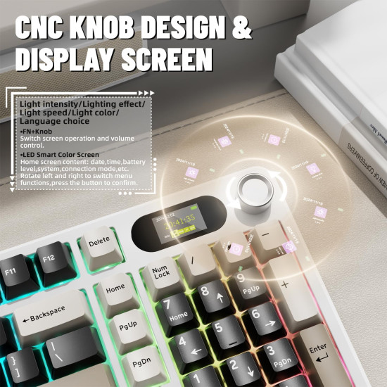 ATTACK SHARK X98PRO Wireless Mechanical Keyboard,Multi-Function Knob&TFT Screen,Tri-Mode BT/2.4GHz/USB-C Keyboard,Hot-Swappable RGB Backlit,4000mAh 98 Keys,Cloud Drive,for Win/Mac/Linux