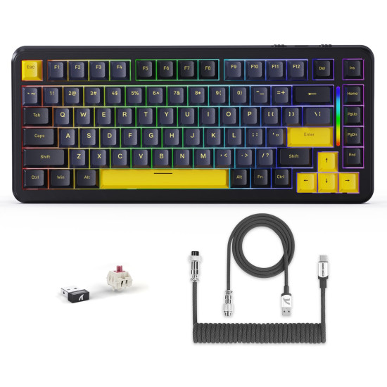 ATTACK SHARK M86 Wireless Mechanical Keyboard, 75% Layout Gasket Custom Structure,Hot Swappable,RGB Backlit,Pre-lubed Switches,Side Printed PBT Keycaps,Tri-Mode BT5.0/2.4GHz/USB-C Keyboard for Win/Mac