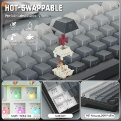 ATTACK SHARK M86 Wireless Mechanical Keyboard, 75% Layout Gasket Custom Structure,Hot Swappable,RGB Backlit,Pre-lubed Switches,Side Printed PBT Keycaps,Tri-Mode BT5.0/2.4GHz/USB-C Keyboard for Win/Mac