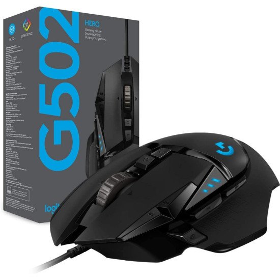 Logitech G502 HERO, Fully Programmable 11 Buttons W/ Hero 25K Sensor RGB High Performance Gaming Mouse (Comes w/ Leather Cord)