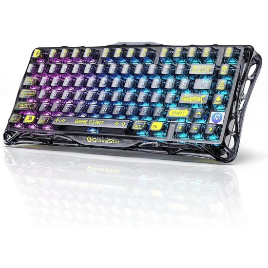 GravaStar Mercury K1 Lite 75% Gaming Keyboard, 2.4GHz/BT/Wired Tri-Mode Wireless Keyboard, Gasket Hot Swappable Mechanical Keyboard, Pre-lubed Linear Switches, RGB Backlit -Transparent Black