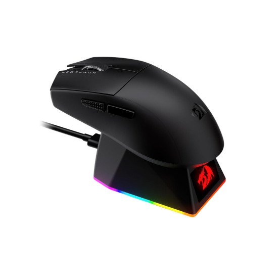 Redragon K1NG M999 Ultra Lightweight Wireless Gaming Mouse with RGB Magnetic Charging Dock, BT/2.4G Wireless/Wired Optical Mice, 45000 DPI, 5 Programmable Buttons for PC/Mac, Black