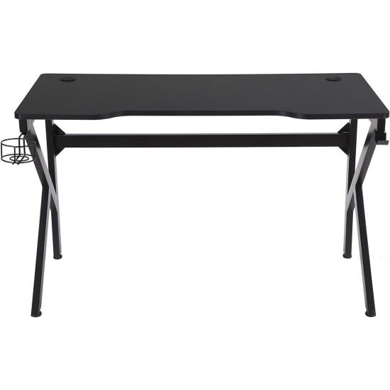 Gaming Desk Computer Table Stable Metal Frame w/Cup Holder Headphone Hook - Black طاولة جيمنج كمبيوتر