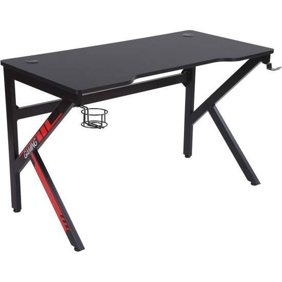 Gaming Desk Computer Table Stable Metal Frame w/Cup Holder Headphone Hook - Black طاولة جيمنج كمبيوتر