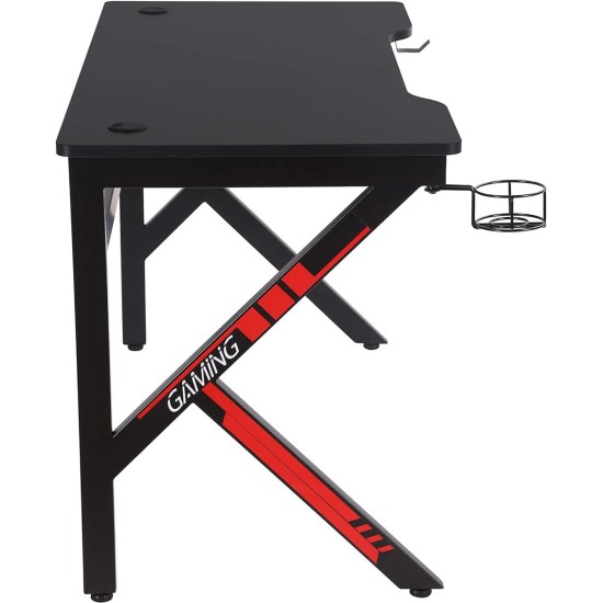 Gaming Desk Computer Table Stable Metal Frame w/Cup Holder Headphone Hook - Black طاولة جيمنج كمبيوتر