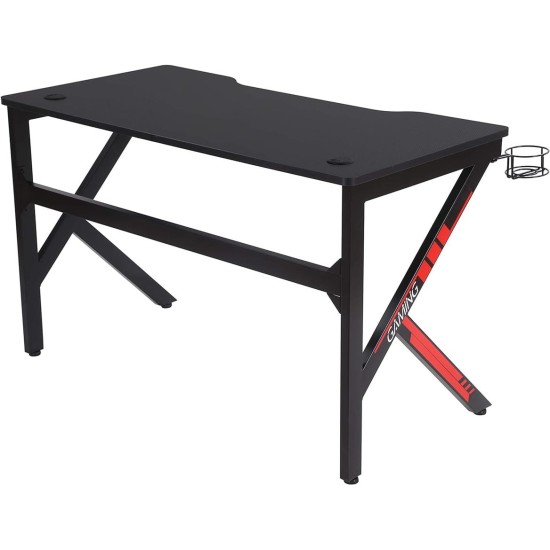 Gaming Desk Computer Table Stable Metal Frame w/Cup Holder Headphone Hook - Black طاولة جيمنج كمبيوتر