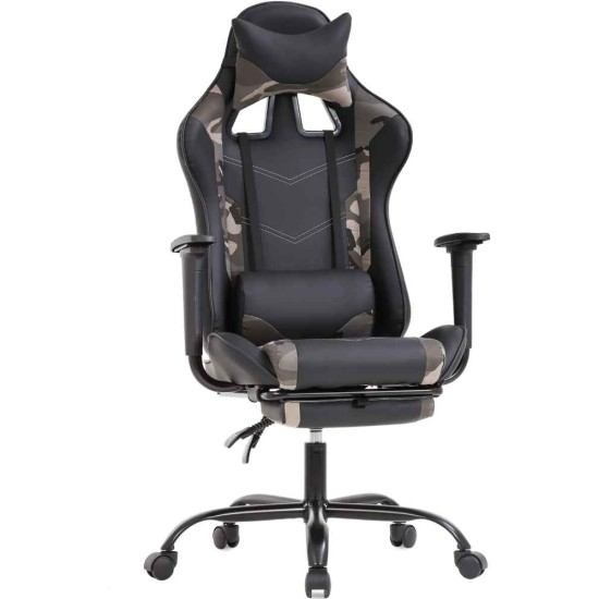 Gaming Chair Massage Swivel Gaming Chair with Footrest Faux Leather