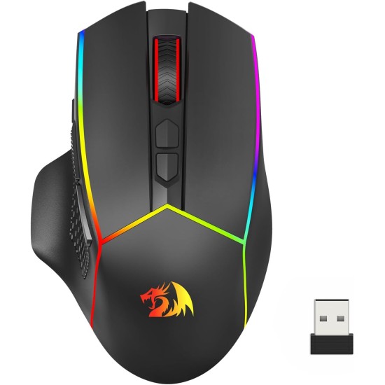 Redragon Wireless Gaming Mouse, Tri-Mode 2.4G/USB-C/Bluetooth Ergonomic Mouse Gaming, 8000 DPI, RGB Backlit, Fully Programmable, Rechargeable Wireless Computer Mouse for Laptop PC Mac, M814