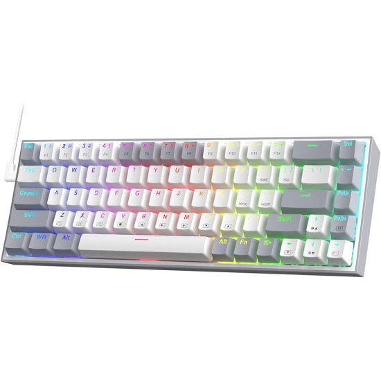Redragon K631 Gery 65% Wired RGB Gaming Keyboard, 68 Keys Compact Mechanical Keyboard w/100% Hot-Swap Socket, Free-Mod Plate Mounted PCB & Dedicated Arrow Keys, Quiet Red Switch