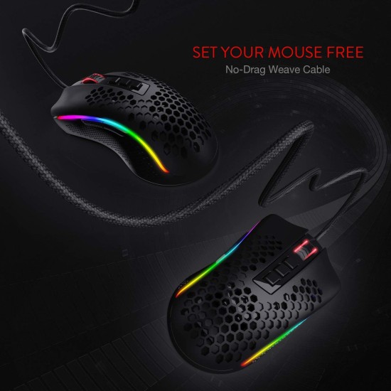 Redragon M808 Storm Lightweight RGB Gaming Mouse, 85g Ultralight Honeycomb Shell