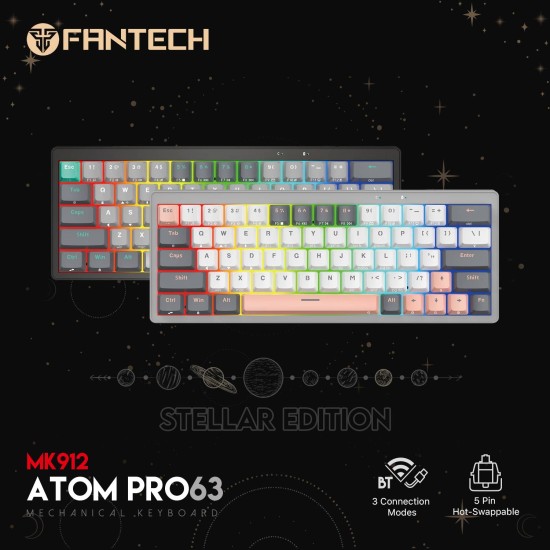 FANTECH small wireless keyboard 60%, 3 connection modes USB2.4 Ghz / Bluetooth5.0 / USB C cable, model MK912